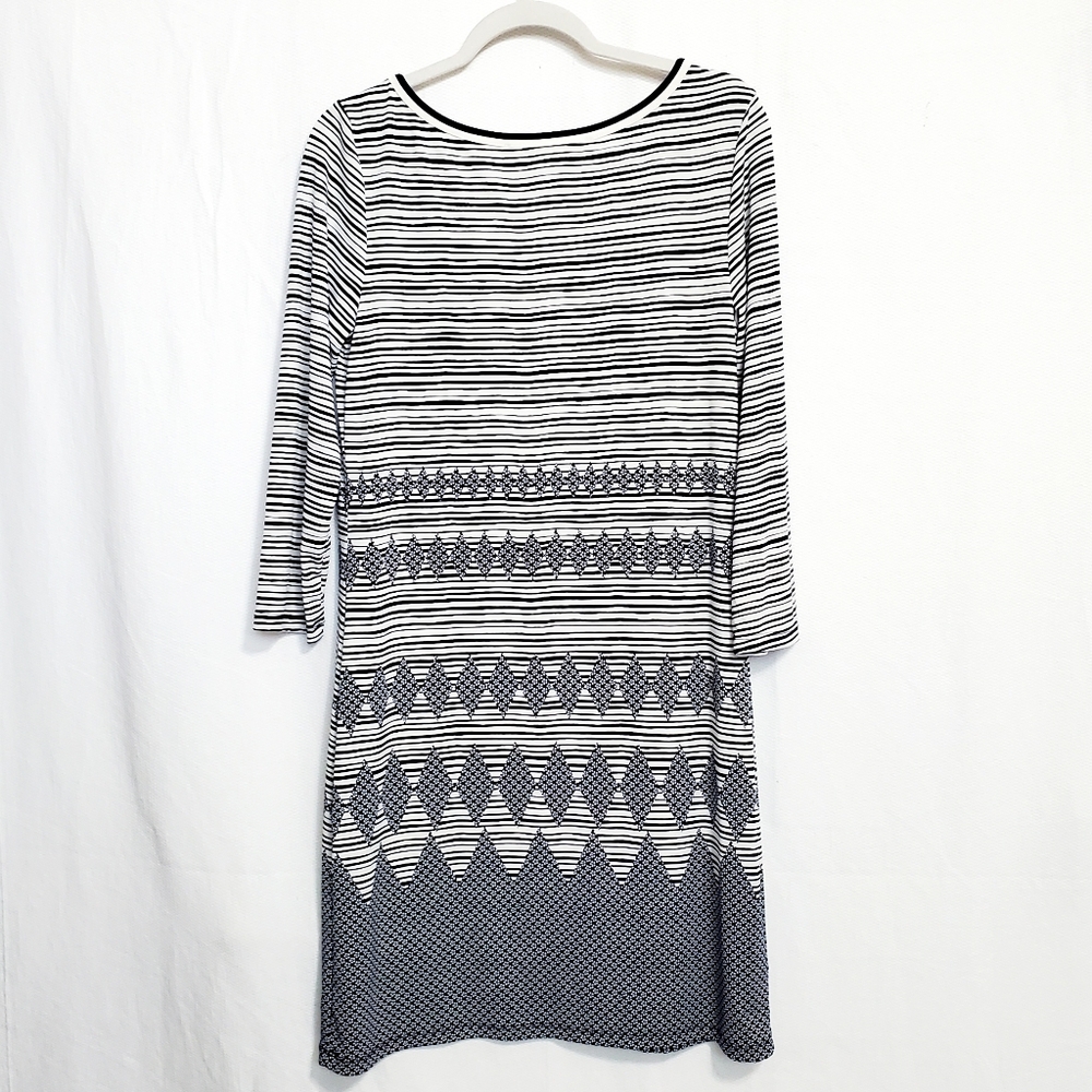 Max Study Navy Multi Stripe Pattern Shift Dress - image 4